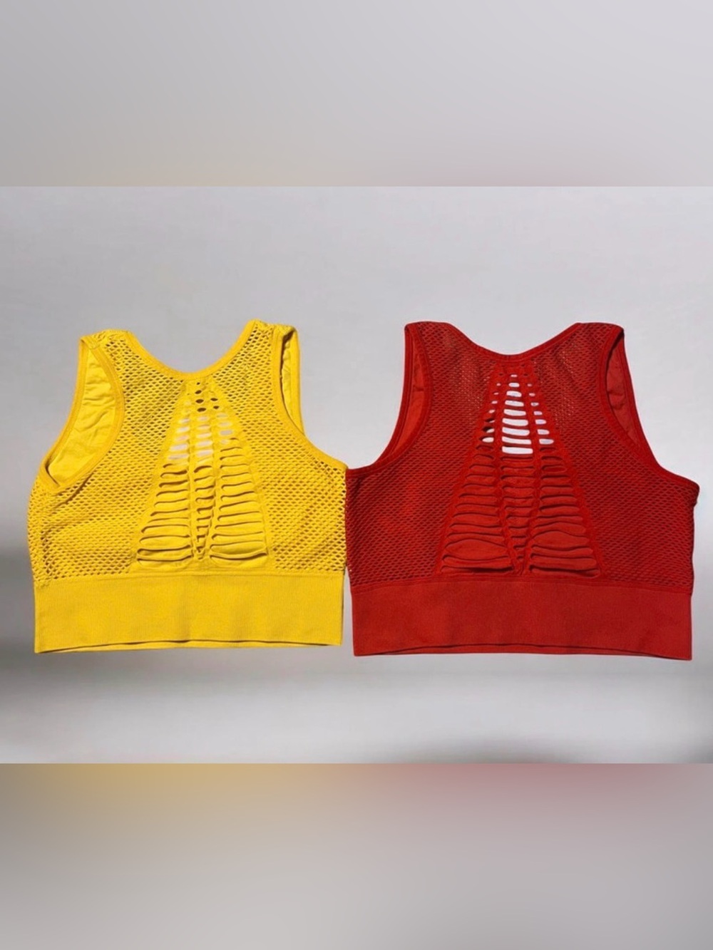 Yellow and Red Mesh Racerback Crop Tops - Picture 3 of 3